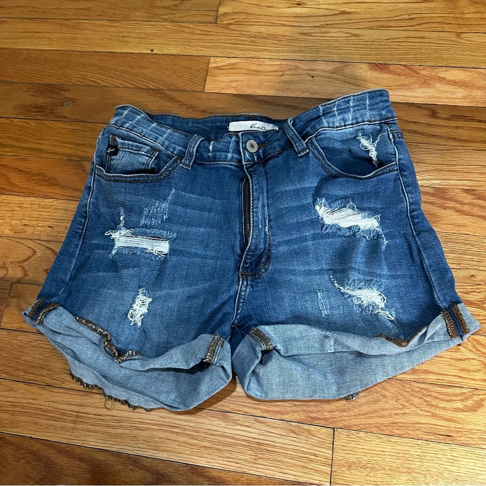 Kancan Jean Shorts Cuffed Distressed Denim Stretch 29